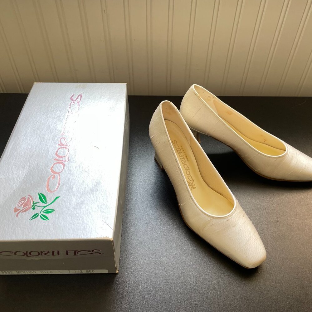 Vintage Coloriffics Monique Silk Wedding Bridal Shoes 7.5 Med